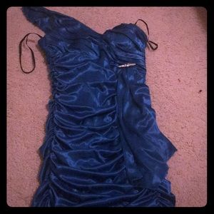 This is a cute teal satin party/homecoming dress